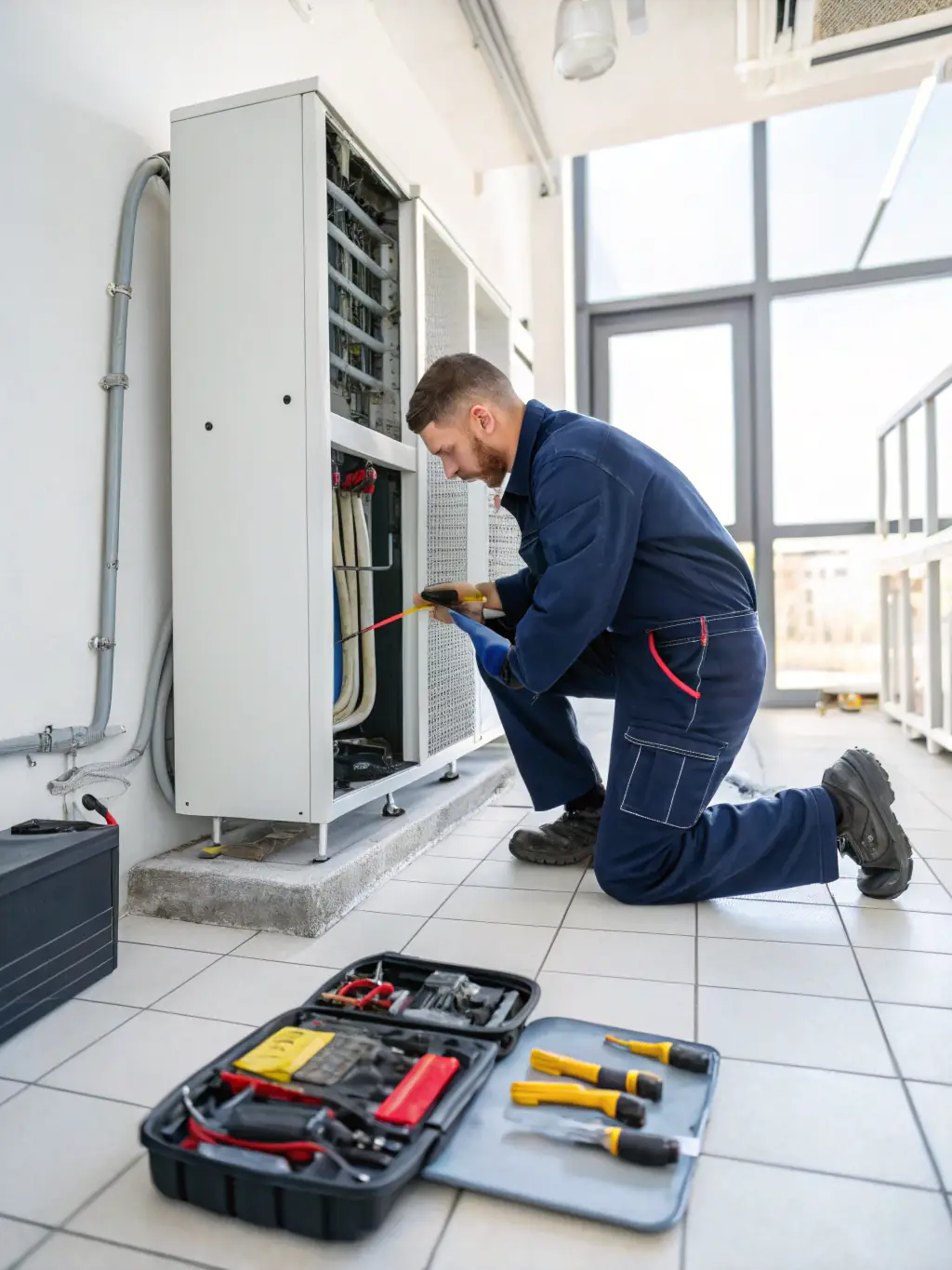 A technician performing maintenance work on a commercial property, demonstrating MPU Construction Group's commitment to property maintenance.